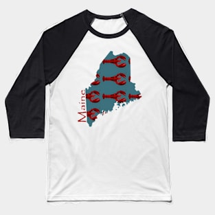 Maine Lobster on Map Baseball T-Shirt